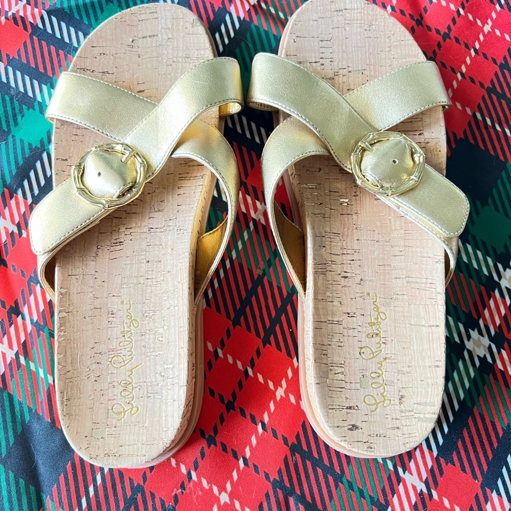 Lilly Pulitzer Gold Bayshore Slide Sandals - Picture 2 of 4
